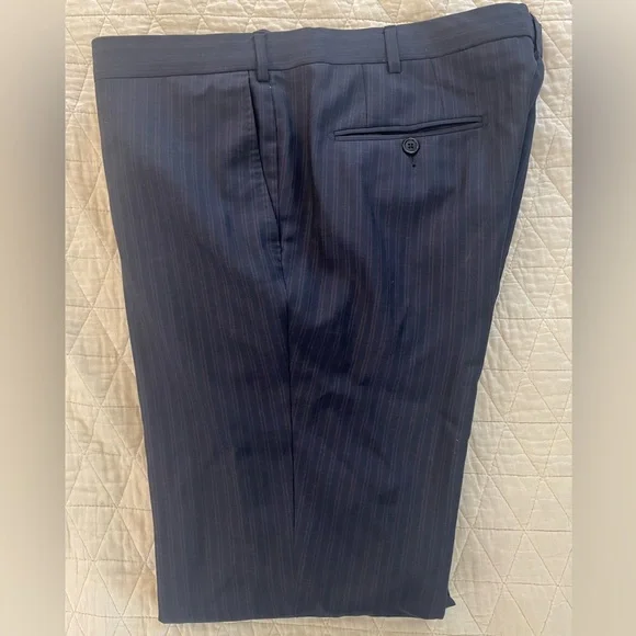 Ermenegildo Zegna Cool EffectSubtle Twin Stripe Navy Wool Suit 52 R/L $3295